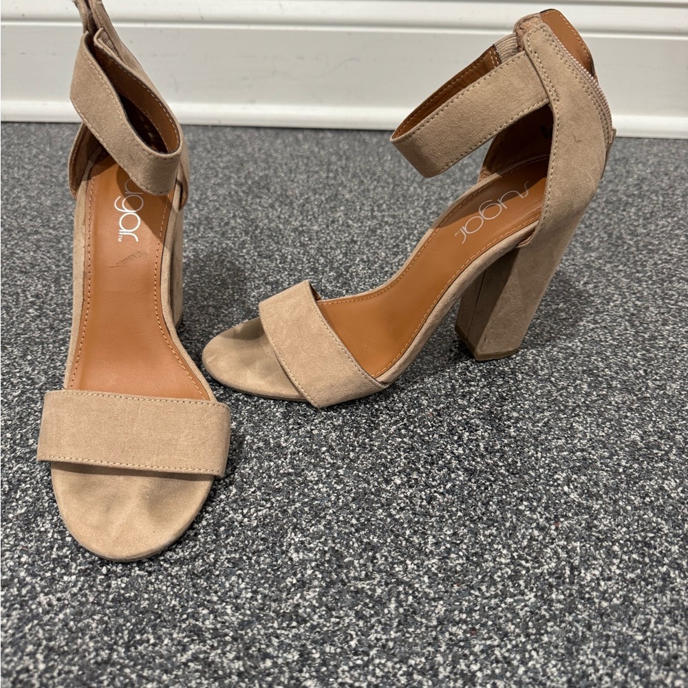 Chic Beige Suede High Heel Sandals